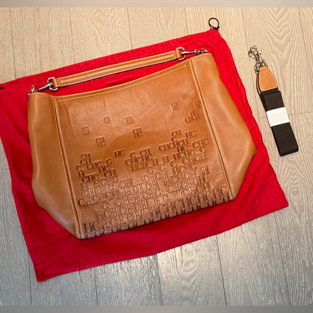 Carolina Herrera Leather Shoulder Bag - Embossed Logo